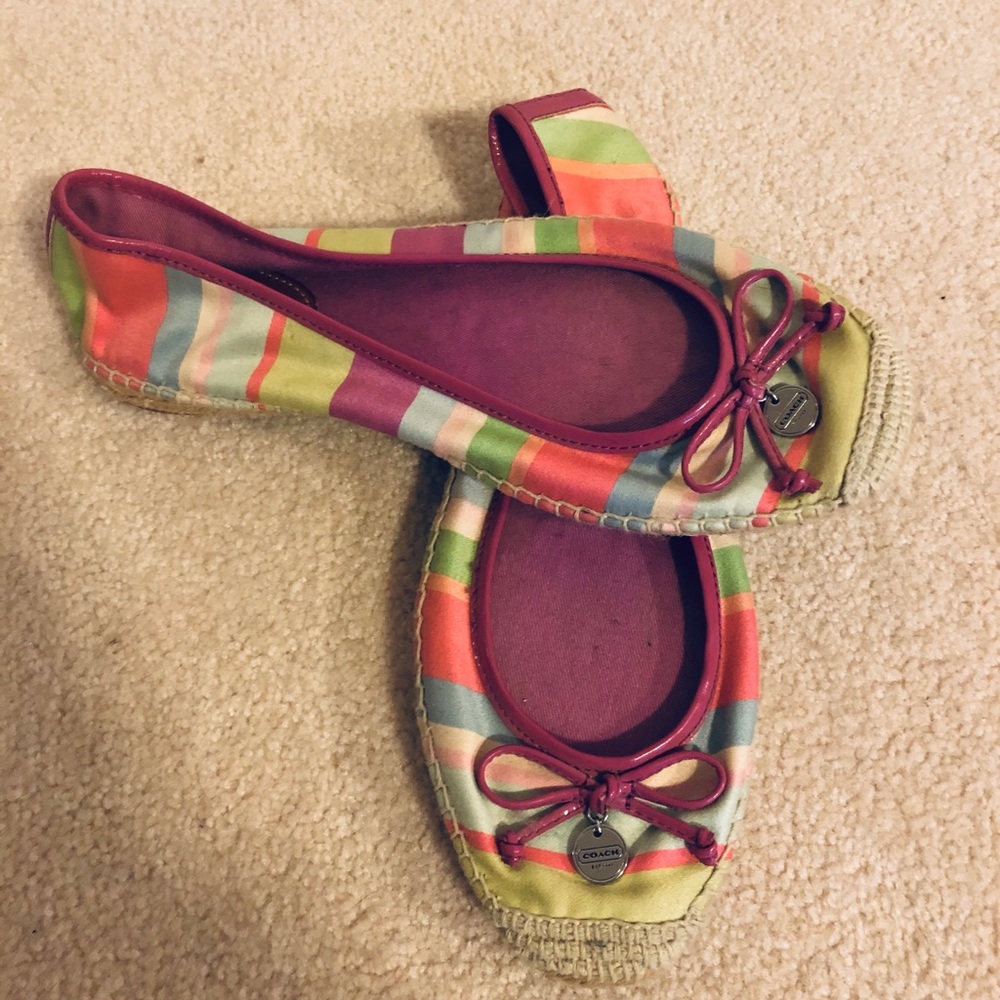 Coach multi color striped flats